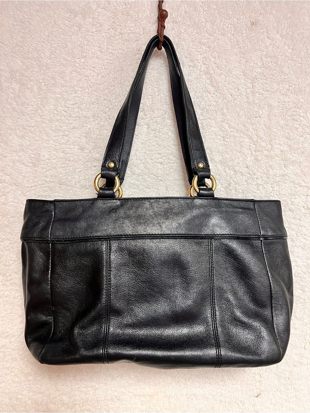 Coach Black Leather Shoulder Bag with Gold Studs - Picture 5 of 13